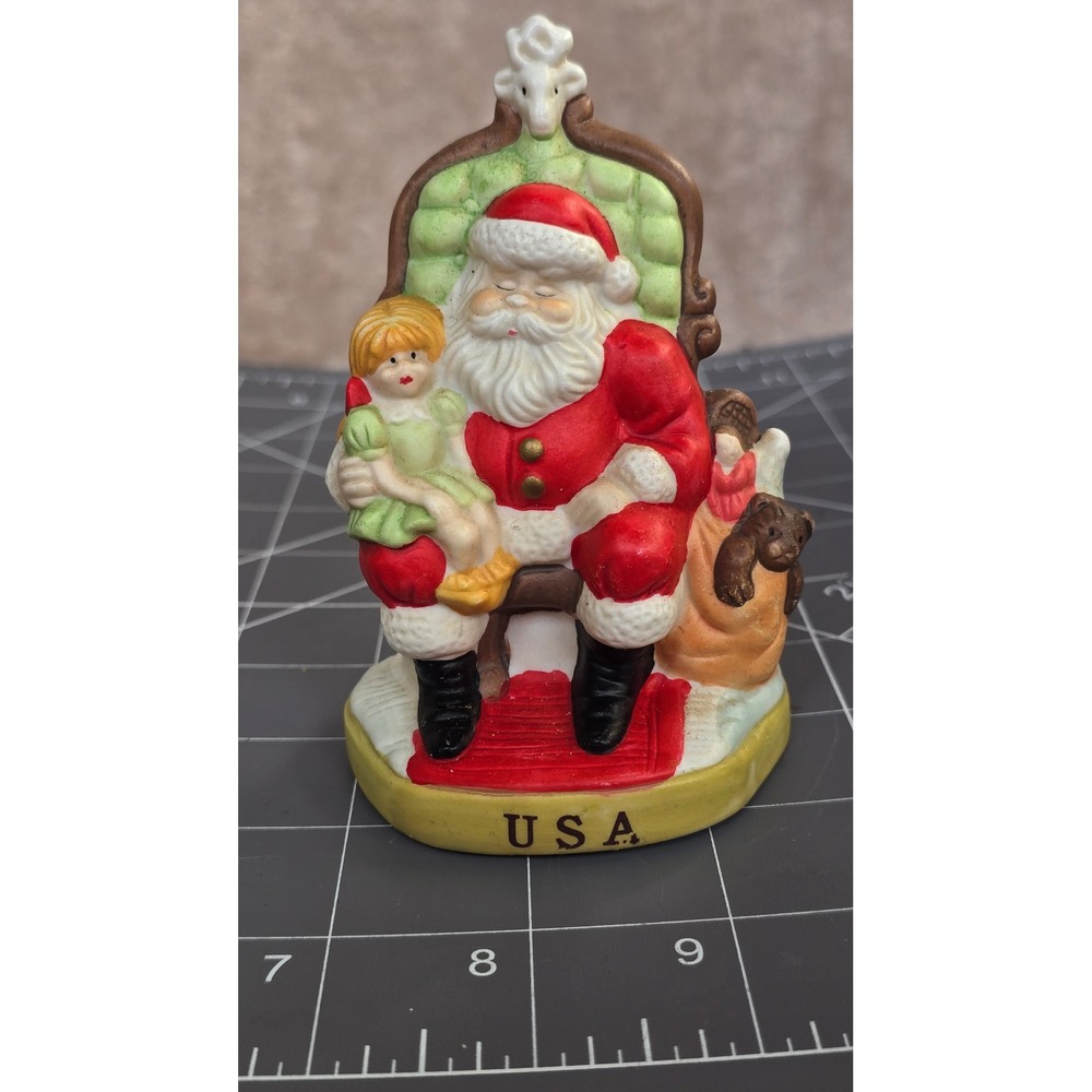 Vintage Ceramic Santa Claus Figurine Seated with Child USA Base Christmas Decor